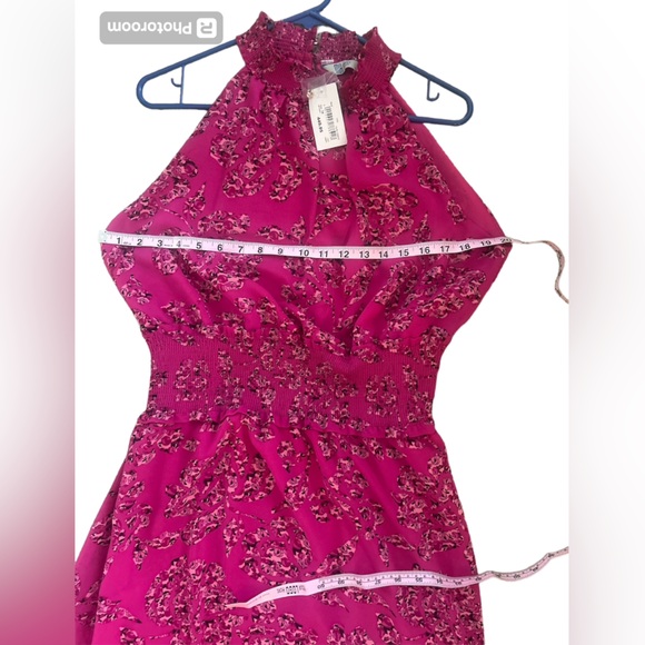 NWT Merien Hall sz 14 Pink Pattern Smocked Waist Sleeveless Halter Dress NEW - Picture 16 of 17